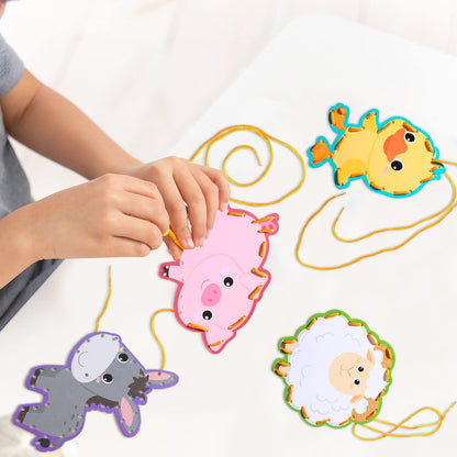 Pajean 10 Pcs Kids Lacing Cards Double Sided Animal Sewing Cards Kits 10 Styles Lacing Toy Crafts for Toddler Ages 3+ Developing Imagination Preschool Learning Activity Supplies(Farm Style)