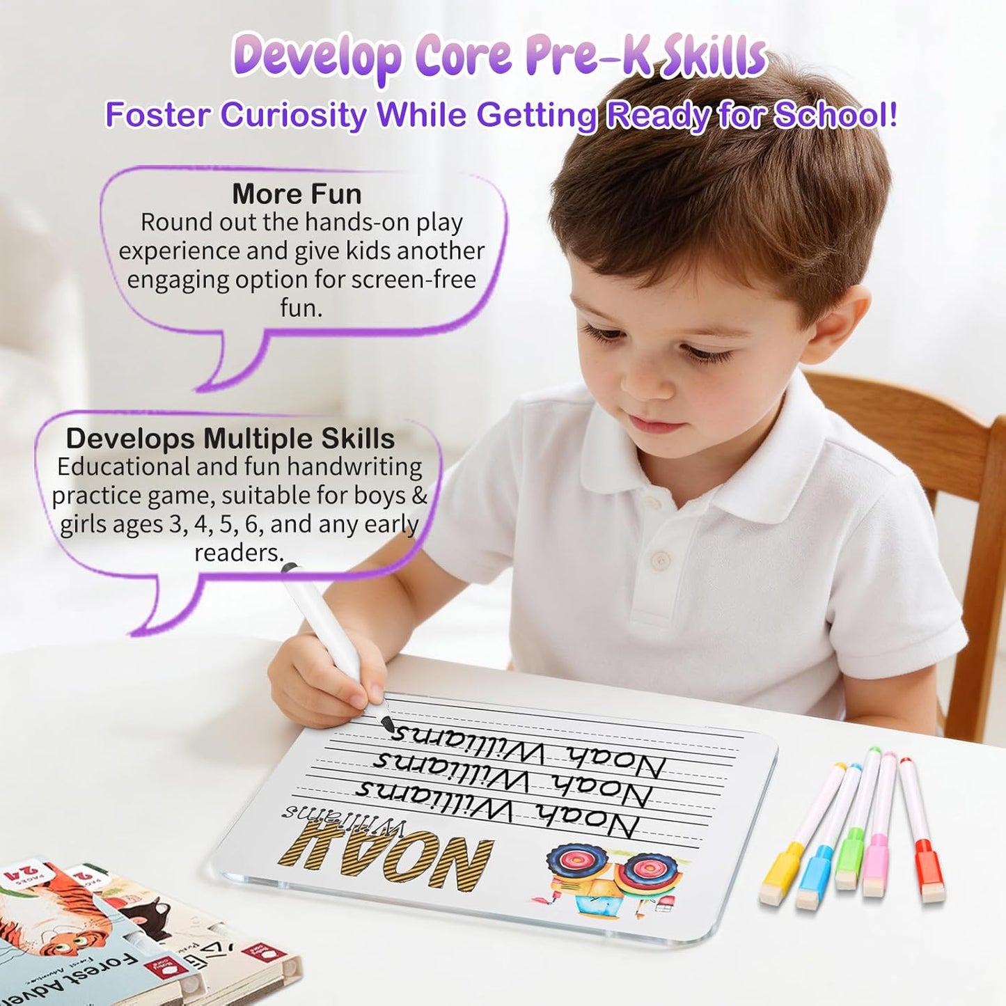 Personalized Name Practicing Board for Kids, Cusotm Name Tracing Whiteboard with Dry-Erase Pen, Back-to-School Gift for 3 4 5 Years Old Preschoolers, Handwriting Practice, Toddler Name Learning