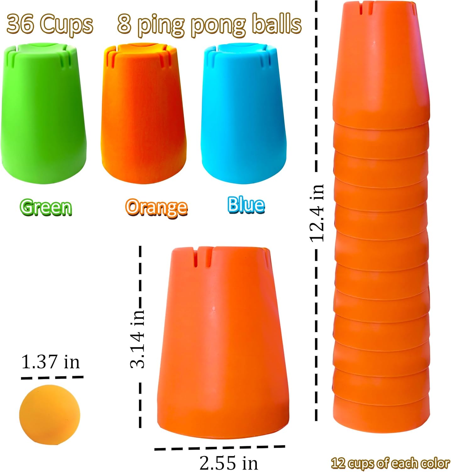 3-in-1 Cup Stacking Set; Toddler to Young Kids Quick Stacking Cups Game; Montessori Stackable Cups to Develop Hand-Eye Coordination, Motor Skills and Creative Play; Stack Cups and Ball Game; Ages 3+