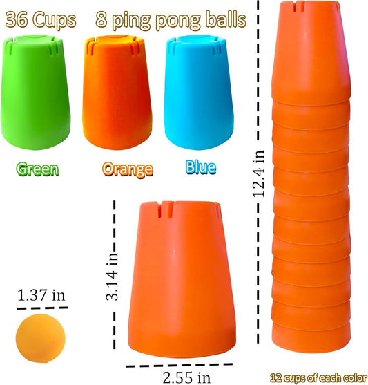 3-in-1 Cup Stacking Set; Toddler to Young Kids Quick Stacking Cups Game; Montessori Stackable Cups to Develop Hand-Eye Coordination, Motor Skills and Creative Play; Stack Cups and Ball Game; Ages 3+