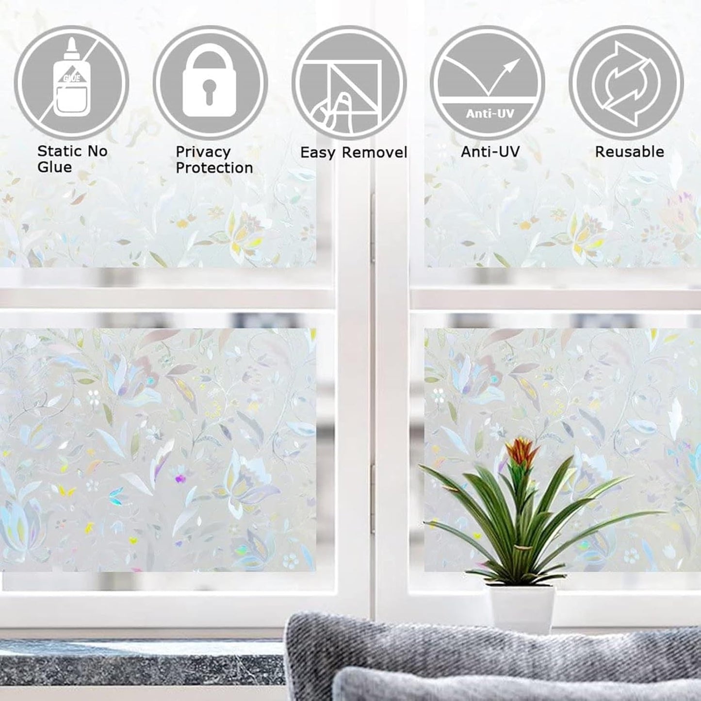 LEMON CLOUD Window Film, Decorative Window Privacy Film, Window Film Privacy Static Cling Frosted, Anti-UV Sun Blocker Heat Control for Home(Grayish Black, 17.5 x 78.7 inches)