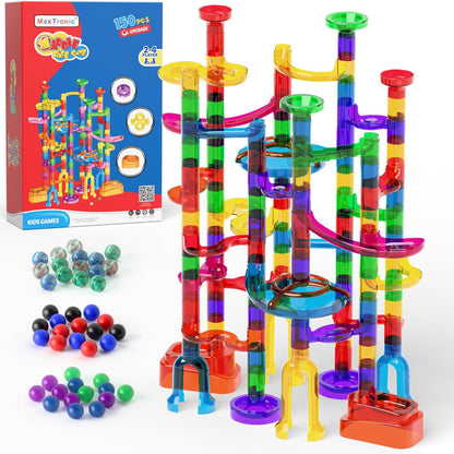 MaxTronic Marble Run Kit for Kids,Upgrade Marble Maze Kit 16mm Marbles 109pcs Building Blocks STEM Learning Toys Christmas Birthday Gift for Kids Aged 3-12
