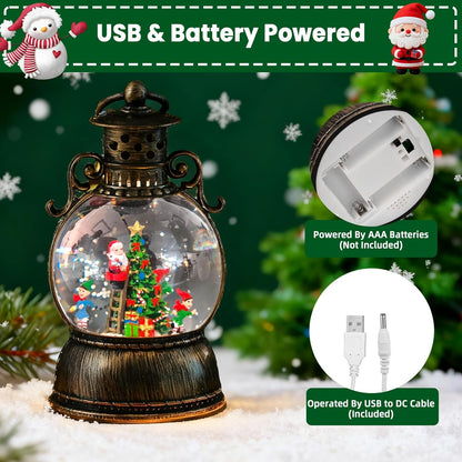 2026 Christmas Tree Train Lighted Musical Snow Globe Lantern Glittering Water Swirling Snowfall Singing Light up Decorative Holiday Decoration, 6H Timer, USB/Battery Operated, Home Décor Accent Gift