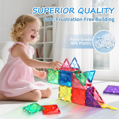 Mruikeny 100 Pieces Magnetic Tiles for Kids Ages 4-8, Glitter Magnetic Building Tiles Preschool Learning Magnet Toys, STEM Sensory Magnet Building Blocks for Toddlers 3 4 5 6 7 8+ Year