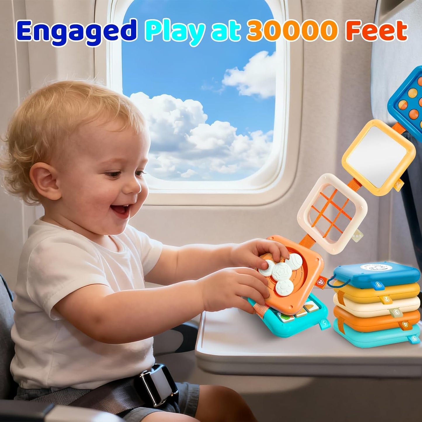 Montessori Busy Board for 1 Year Old, Airplane Toys for Babies 6-12 Months, Sensory Fine Motor Skills Activity Cube, Baby Travel Car Seat Toys for Toddler 1-3