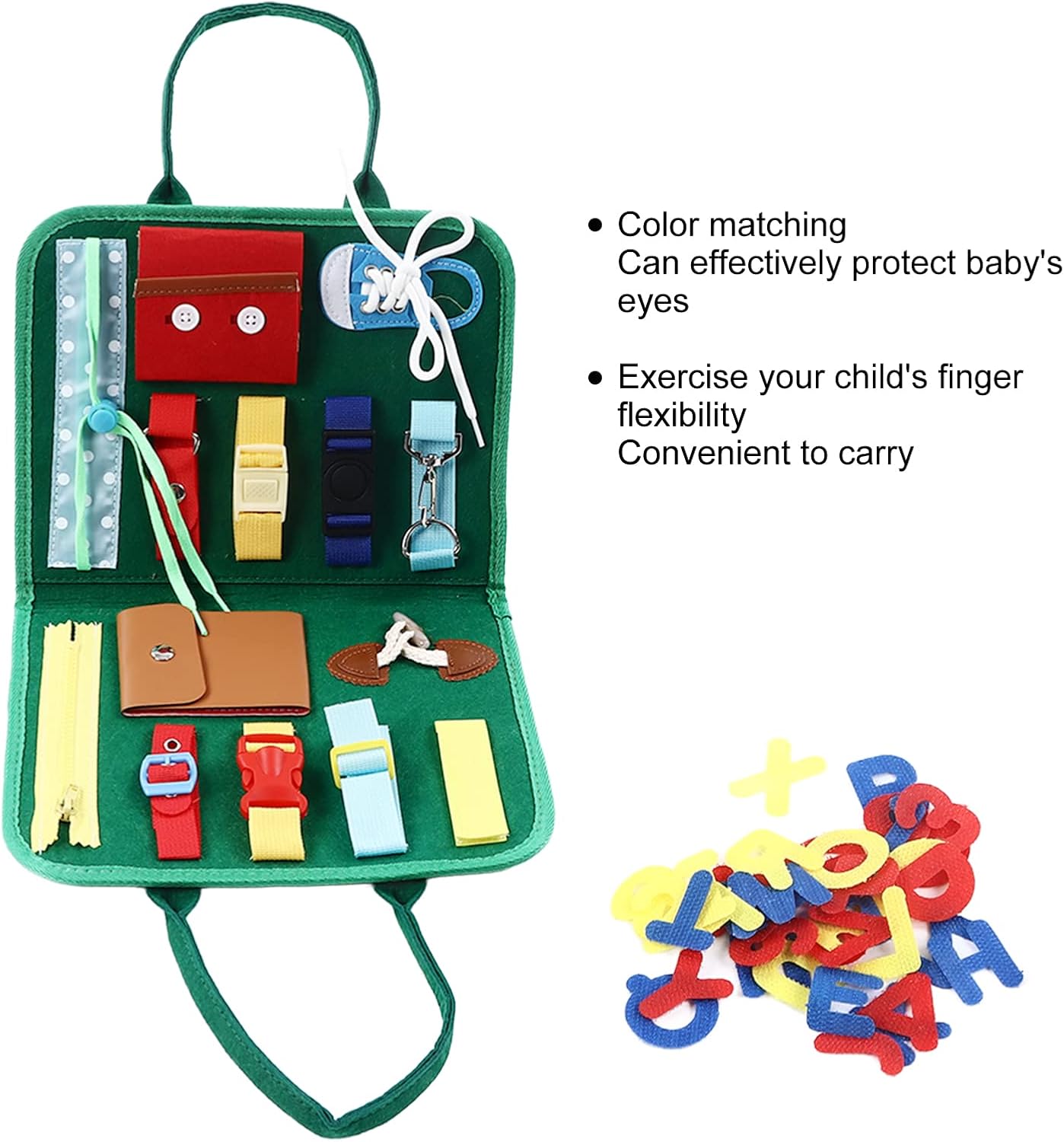 Educational Buckle Board Toy, Kids Dress Learning Toys, Sensory Board with Felt Tie Shoes and Buckles for Toddlers Fine Motor Skills Development