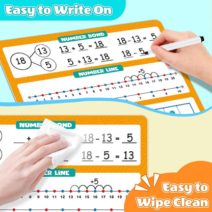 12 Pack 1-120 Number Chart Dry Erase Flash Card,12" x 9" Number Line Ten Frame Math Manipulatives for Student Teacher Kindergarten 1ST 2ND Classroom Homeschool Supplies Small White Board