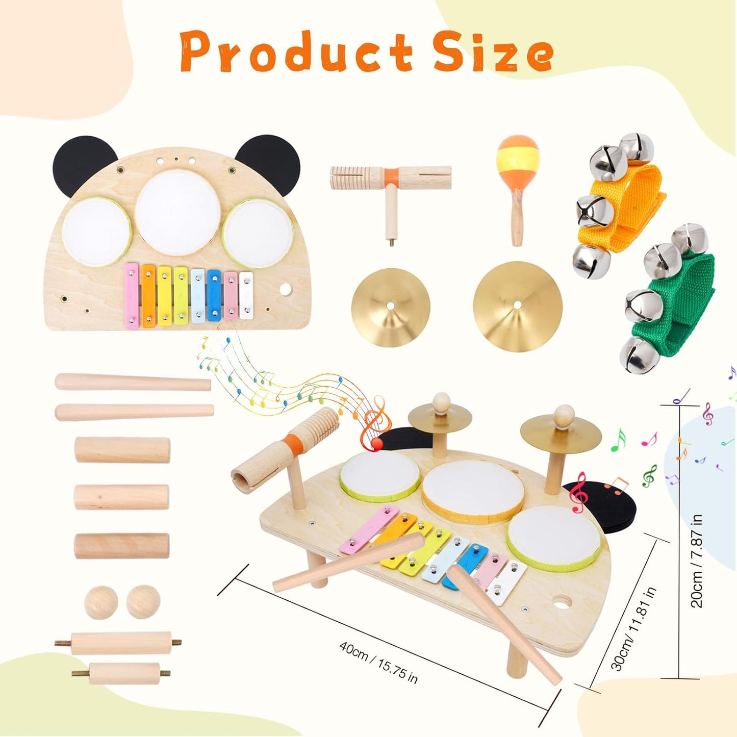 Kids Drum Set, Montessori Musical Instruments for Toddlers 1-6, Wooden Toys Montessori Music Table, Xylophone Drum Kit, Birthday for Boys Girls
