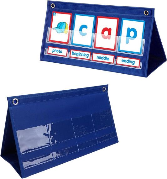 Alomejor CVC Words Phonics Pocket Chart, Foldable Desktop Kit with 38 Double Sided Cards for Preschool Kindergarten Literacy Practice