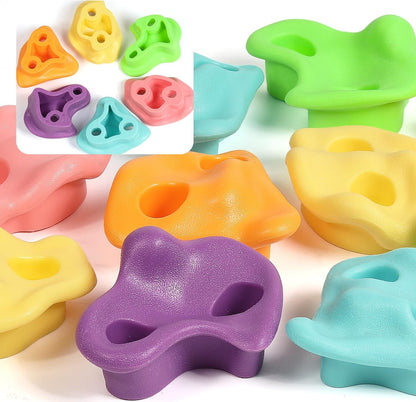 TOPNEW 12PCS Climbing Holds for Kids, Rock Wall Climbing Kit with Hardware for Indoor and Outdoor Climbing Wall, Pastel Color