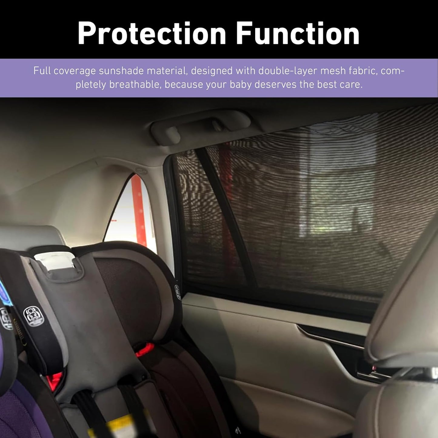 WZP 2PCS Car Window Shades, UV Protection Side Car Window Sun Shades, Breathable Mesh Back Covers for Baby/Camping, Universal Heat Block Window Covers for Most Cars (47.2x21.6")