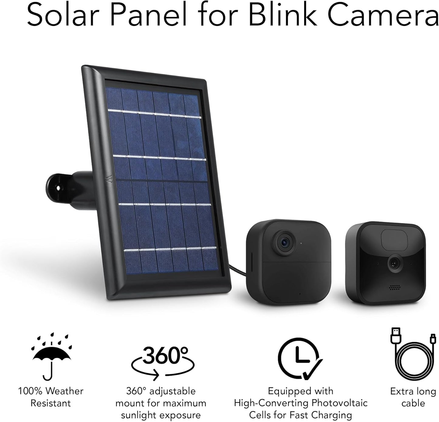 Wasserstein Solar Panel with Internal Battery - Compatible with Blink Outdoor 3/4 & Blink Outdoor 2K+ (New Model) (Black) - Camera NOT Included