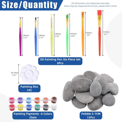 Glarks 34Pcs Rock Painting Kit, Including 15Pcs 2"-3" Flat Painting Stones River Rocks, 12 Colors Non-Toxic Washable Paint, 6Pcs Paint Brushes and 1Pc Palette for DIY Arts and Craft Activities