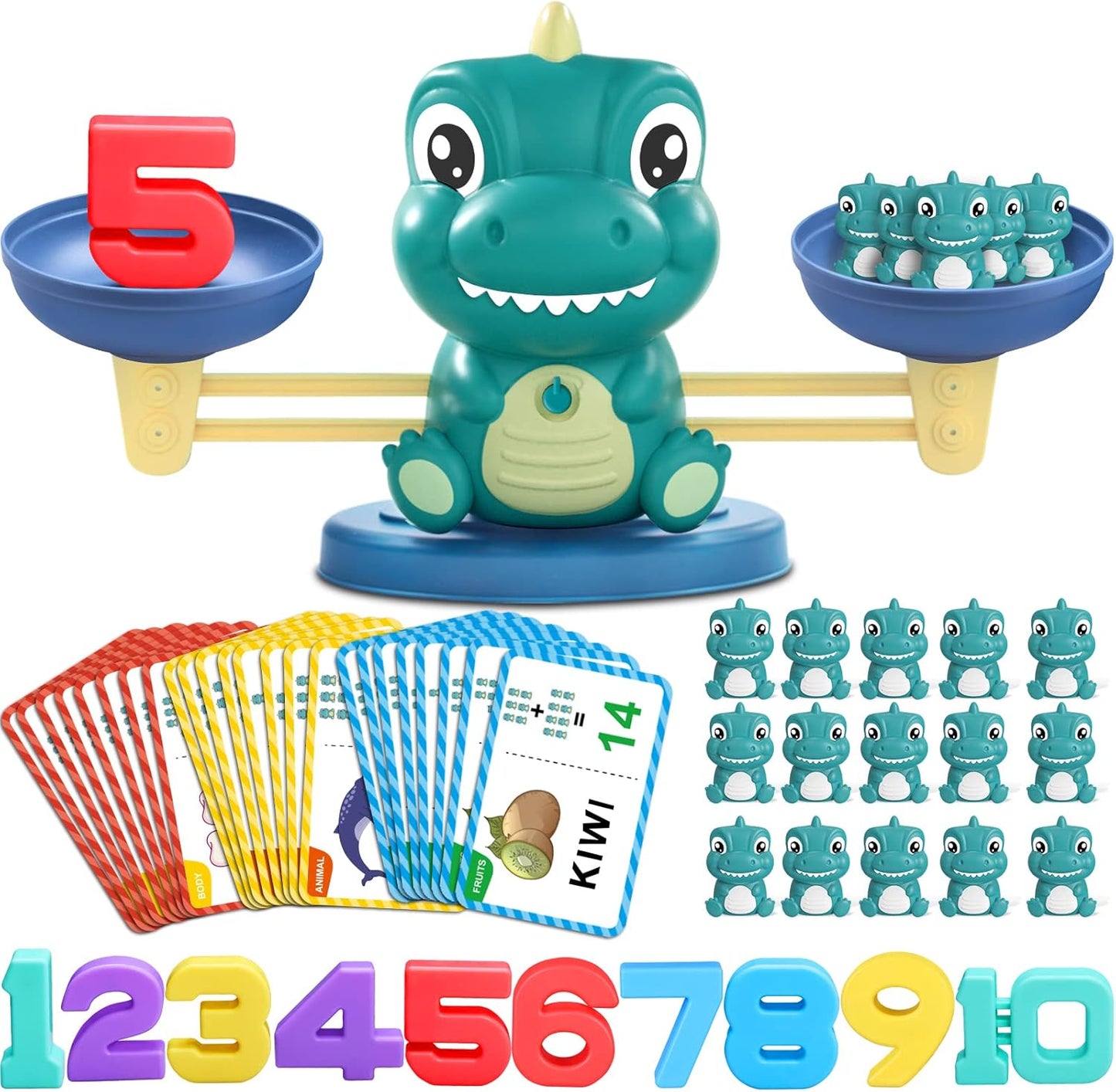 Kaodezhu Dinosaur Math Balance Toy for Boys and Girls - Montessori Matching Letter Toy for Kids 3 Year Olds, Educational Kindergarten Preschool Early Learning, Birthday Gift for 4 5 6 7 Years Old