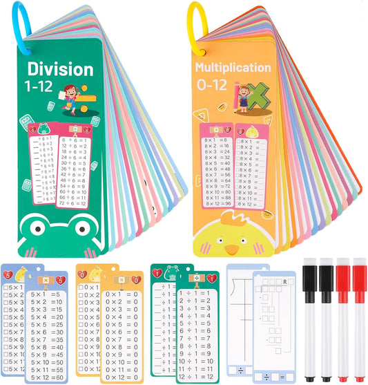 PEASUG Multiplication and Division Flash Cards 30 Pcs, 0-12 Math Flash Cards with 4 Dry Erase Pens 2 Rings, Educational Time Table Flash Cards for 1st-3rd Graders Multiplication Game