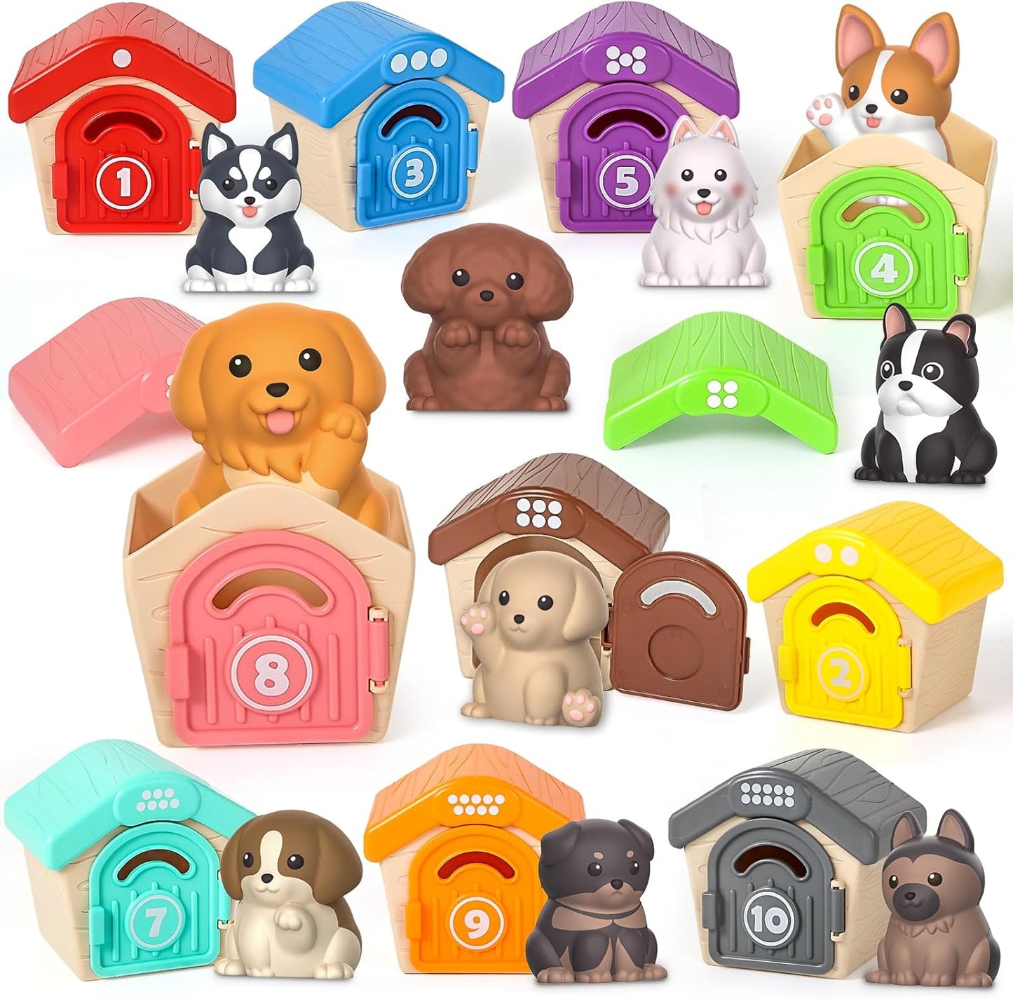Learning Toy for Toddlers 1 2 3 Year Old, 10 Farm Animal Toys & 10 Barns, Counting, Matching & Sorting Montessori Educational Sensory Toys, Christmas Birthday Easter Gift for Baby Boy Girl 1-3