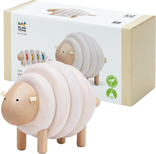 PlanToys® Lacing Sheep Wooden Threading Toy for Kids Ages 3+ | Montessori Fine Motor & Coordination Activity for Focus & Creativity | Eco-Friendly Educational Toy