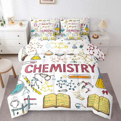 Erosebridal Chemical Equation Bed in a Bag Queen Comforter Set 7 Piece,Chemistry Bedding Sets Science Students Learning Gift Sheet Set with Comforter,Molecular Formula Education Bed Set - Colors B