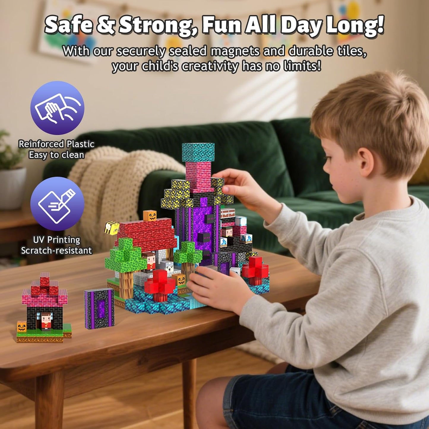 150pcs Magnetic Blocks,Magnetic Building Blocks STEM Toys for Kids Ages 3+,Magnet Tiles with Forest Animals Blocks Set, Educational Sensory Toys for Toddlers,Boys & Girls–Creative Game Gift