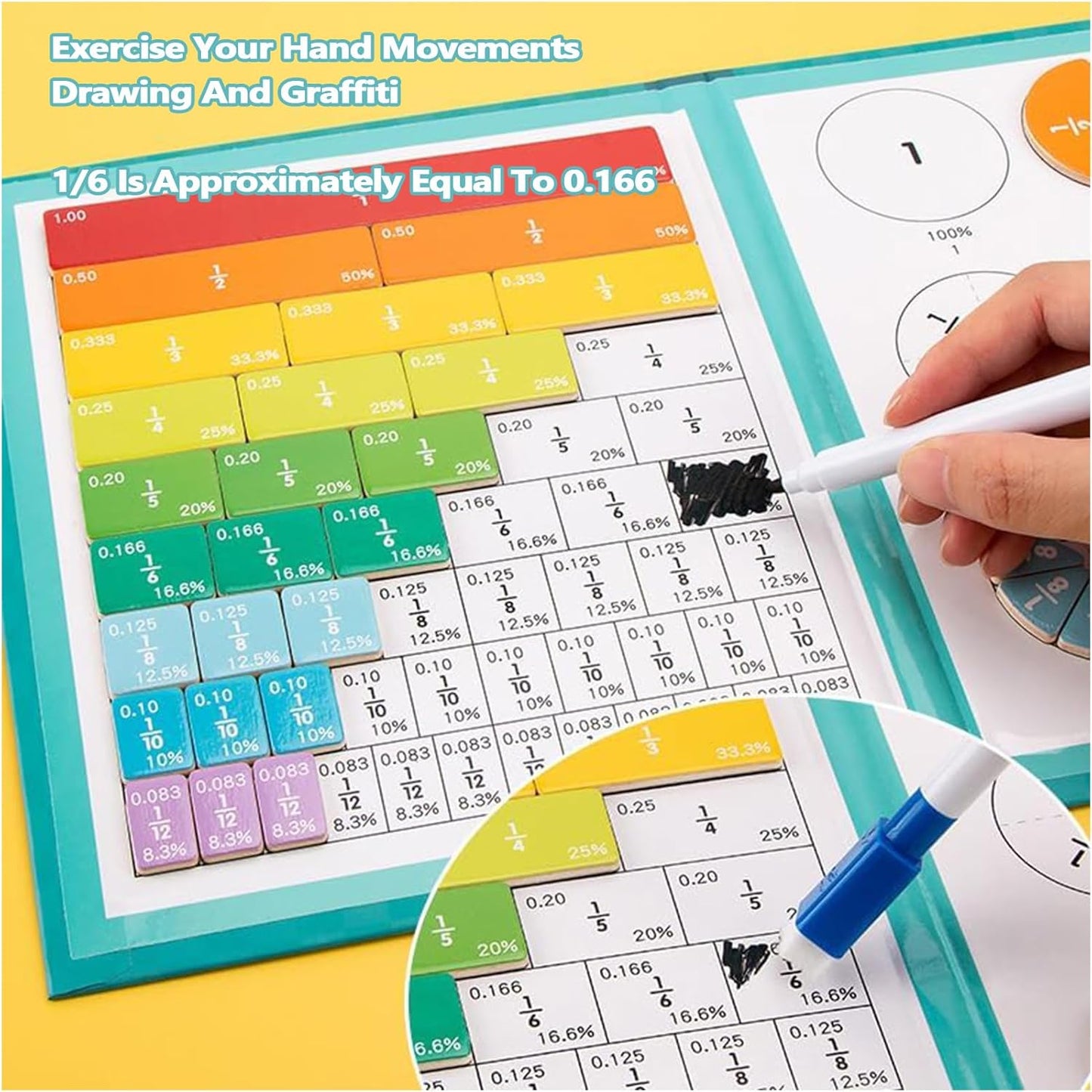 Magnetic Fraction Demonstration Book, Magnetic Fraction Tiles, Magnetic Math Fraction Disc Set, Educational Puzzle Fraction Manipulatives, Teaching Aid for Classroom (A)