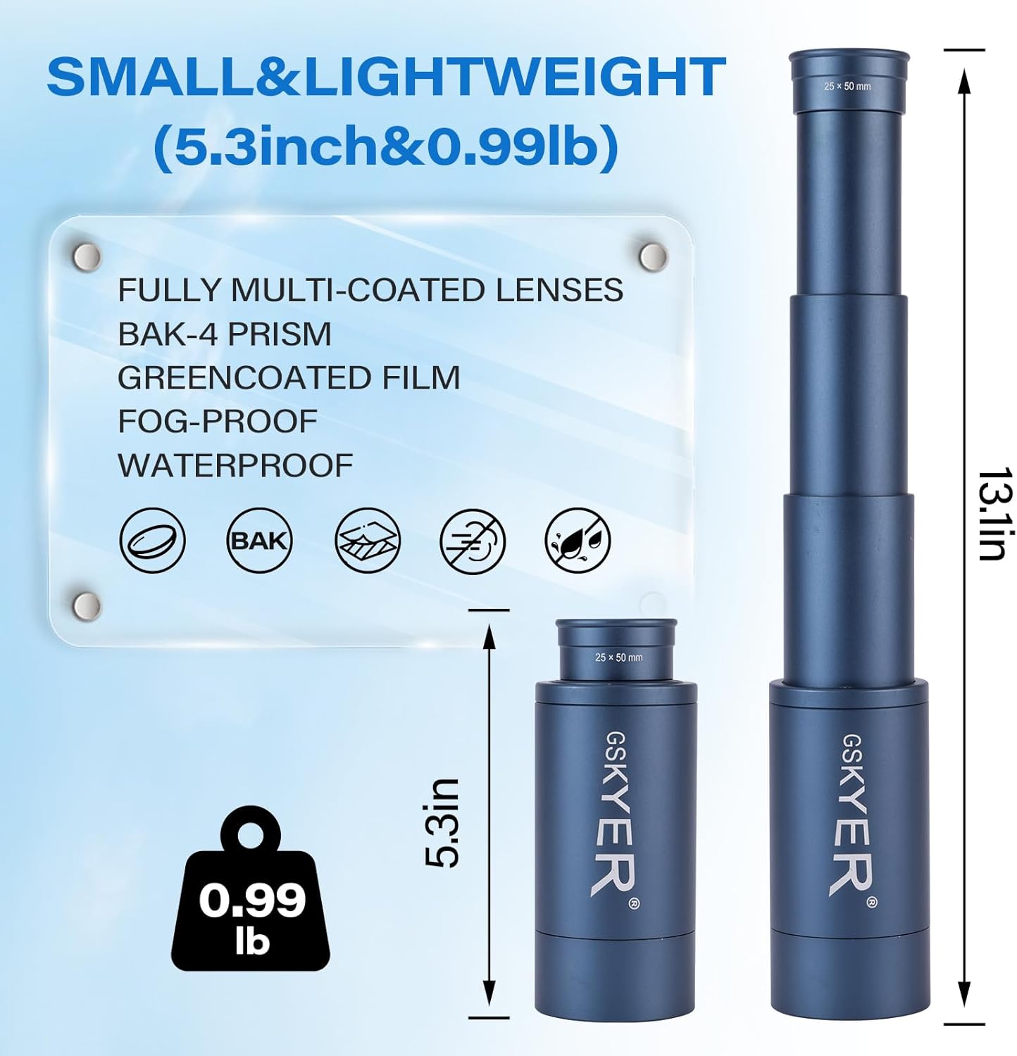 25x50 Monocular Telescope, Monoculars for Adults High Powered: Compact HD Zoom Scope for Men Gifts Cool Gadgets with BAK4 Prism & FMC Lens, Pirate Binoculars for Kids Spotting Hunting Camping