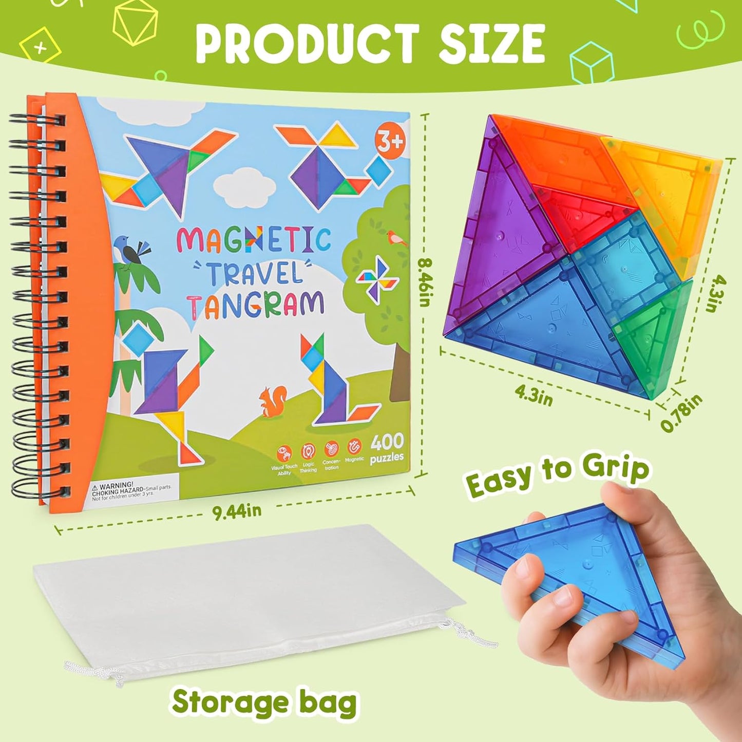 Travel Magnetic Tangram Puzzle - 3D Building Blocks for Road & Plane Travel STEM Toy with 360 Shape Dissection Puzzles & Brain Teasers, Educational IQ Gift for Kids & Adults