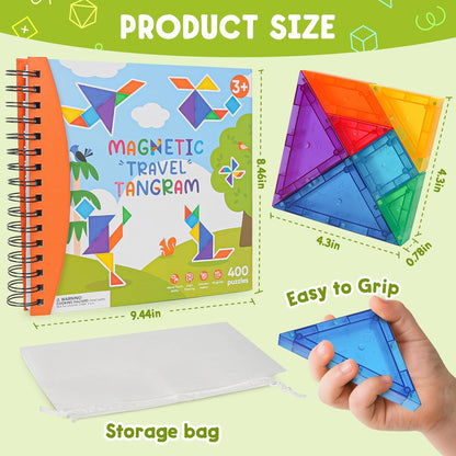 Travel Magnetic Tangram Puzzle - 3D Building Blocks for Road & Plane Travel STEM Toy with 360 Shape Dissection Puzzles & Brain Teasers, Educational IQ Gift for Kids & Adults
