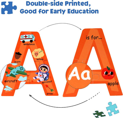 SYNARRY Wooden Alphabet Puzzles for Kids Ages 3-5, ABC Learning for Toddlers Ages 3+, Sight Words Letter Puzzles Montessori Toys Educational STEM for Preschool Boys Girls Kids Gifts