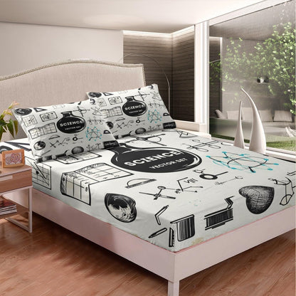 Erosebridal Science Theme Bed Sheets Set Full Size for Boys Girls Chemistry Periodic Table Print Sheet Set Chemical Subject Theme Sheets Teens Kids Math Science Atyle Fitted Sheet 4 Pcs