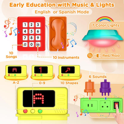 Toddler Toys for 1-2 Year Old Boy, Musical Montessori Busy Board, Early Educational Toy for Toddlers 1-3, Motor Skills Developmental Toy for 12-18 Month Age, Birthday Gift for 1+ Year Old Boy Girl