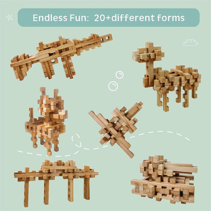 15 in 1 STEM Wooden Building Blocks -15+ Shapes, 3D Puzzle, Logic Brain Games, Educational Toys Gift for Kids and Classroom, Montessori STEM Toys for Ages 5+ to Adults