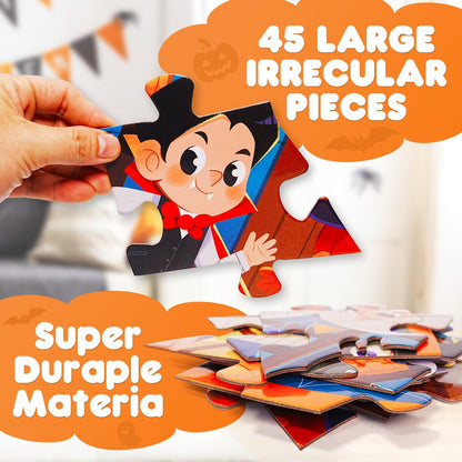 45 Pcs Halloween Floor Puzzle for Kids Age 4-8, Jumbo Pumpkin Jigsaw Puzzles Halloween Boo Basket Gifts Stuffers for Kids Girls Boys