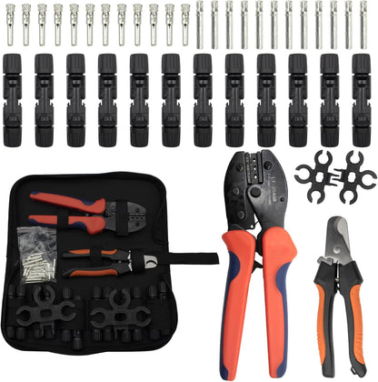 MC-4 Connector kit Solar Cable Connector kit 12 Pairs of Solar connectors and 2 Spanner Wrenches Along with a Wire Crimper Photovoltaic System Connector kit