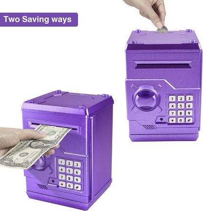 Mini ATM Piggy Bank ATM Machine Best Gift for Kids,Electronic Code Piggy Bank Money Counter Safe Box Coin Bank for Boys Girls Password Lock Case (Rose Gold)