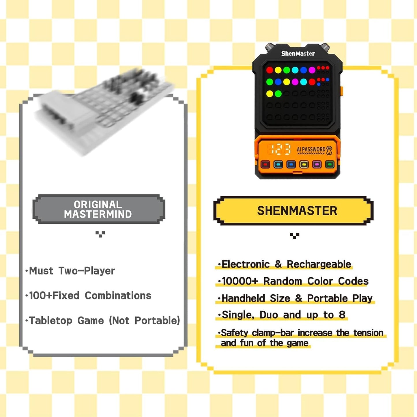 Crack The Code - Electronic Mastermind Code Breaker with Clamp, Super Decoder Handheld Puzzle Games for 1-8 Players, 10,000+ Logic Challenges for Kids & Adults Ages, Portable Travel Game & Gift