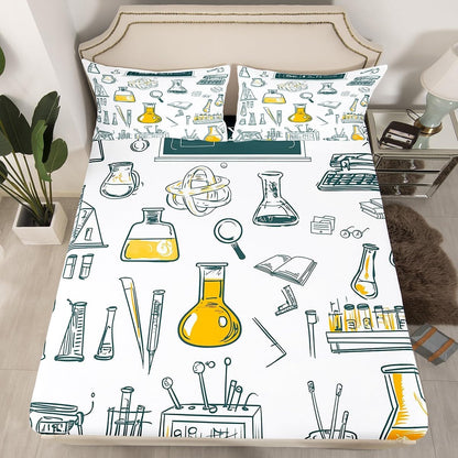 Erosebridal Chemistry Lab Fitted Sheet Twin Size Chemical Equation Bed Sheets for Boys Girls Chemical Elements Science Theme Bed Set Teens Kids Science Students Bedding Set School Dorm Room Decor