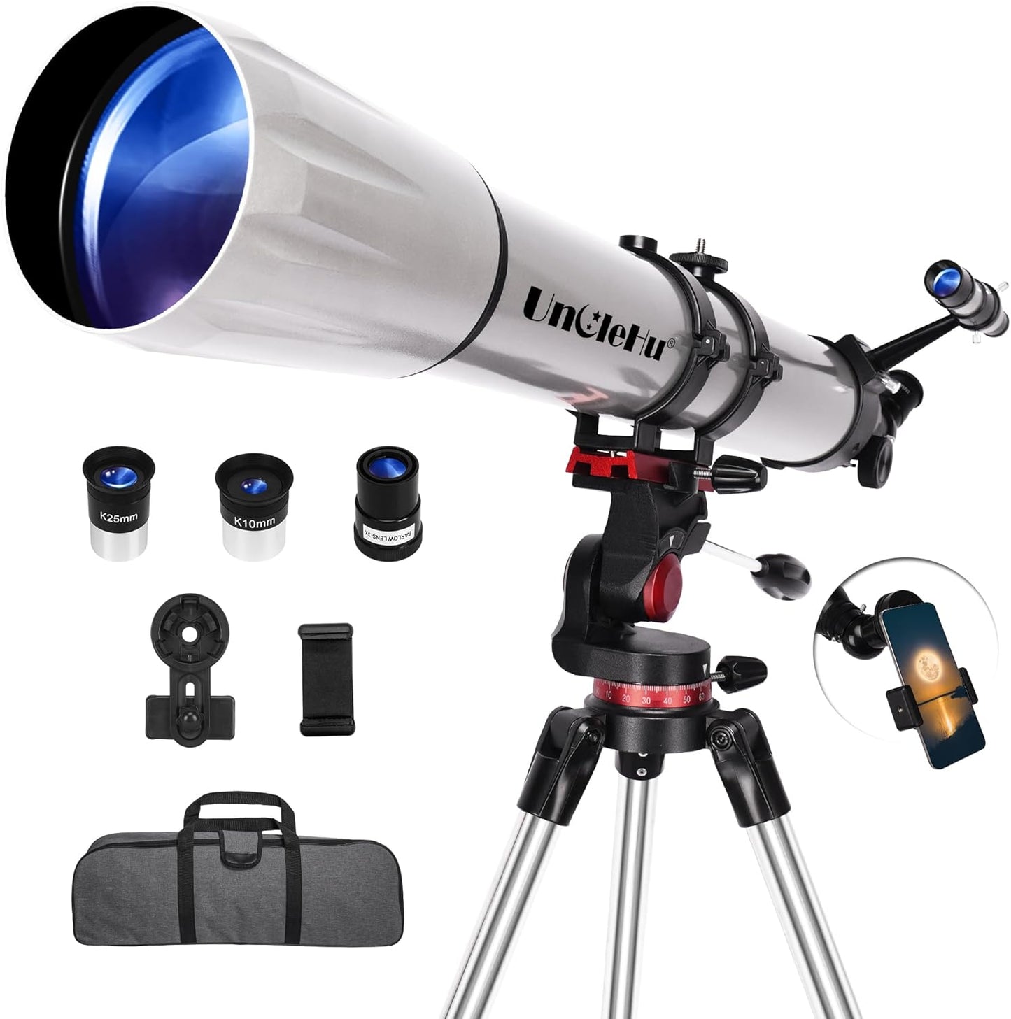 Telescope for Adults High Powered, 80mm Aperture 600mm Telescopes for Astronomy Adults&Kids&Beginners, Portable Travel Refractor Telescope with Tripod&Phone Adapter&Bag for Ground&Moon Viewing, Pink