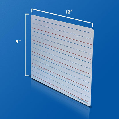 Flipside Products 9" x 12" Two-Sided Red & Blue Ruled/Plain Dry Erase Learning Mat, Flexible, Handwriting Practice, Education Learning, Lined, Economical - 12 Pack