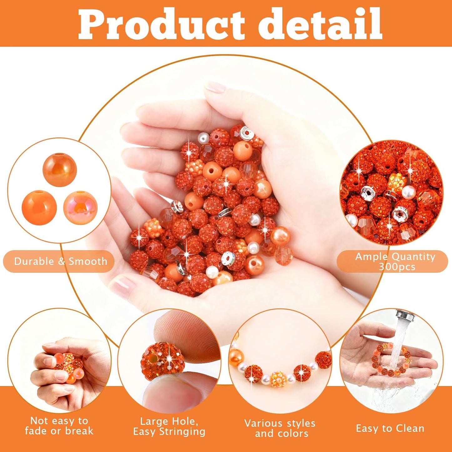 300 Pcs Diamonds Beads for Jewelry Making, Included 10 mm Red Rhinestone Beads for Bracelets, Bubblegum Bead for Pen Making, Pearl and Spacer Bead for Bracelet Necklace Earring Crafting