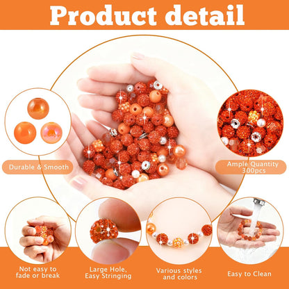 300 Pcs Diamonds Beads for Jewelry Making, Included 10 mm Red Rhinestone Beads for Bracelets, Bubblegum Bead for Pen Making, Pearl and Spacer Bead for Bracelet Necklace Earring Crafting