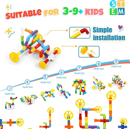 Ggiibro STEM Building Toy for Toddlers 106Pieces Tube Pipe Toy,Educational Preschool Game for 3+ Years,Learning Building Blocks Play with Storage Box Gift Kit,Montessori Toys for Boys & Girls