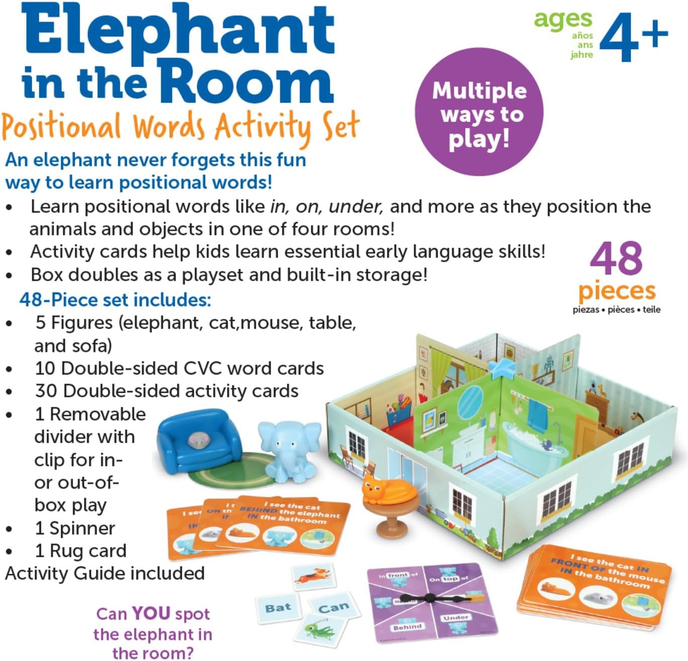 Learning Resources Elephant in the Room Positional Word Activity Set - Toddler Board Games, Language and Critical Thinking Skills, Sentence Building, Language Development, Gifts for Boys and Girls