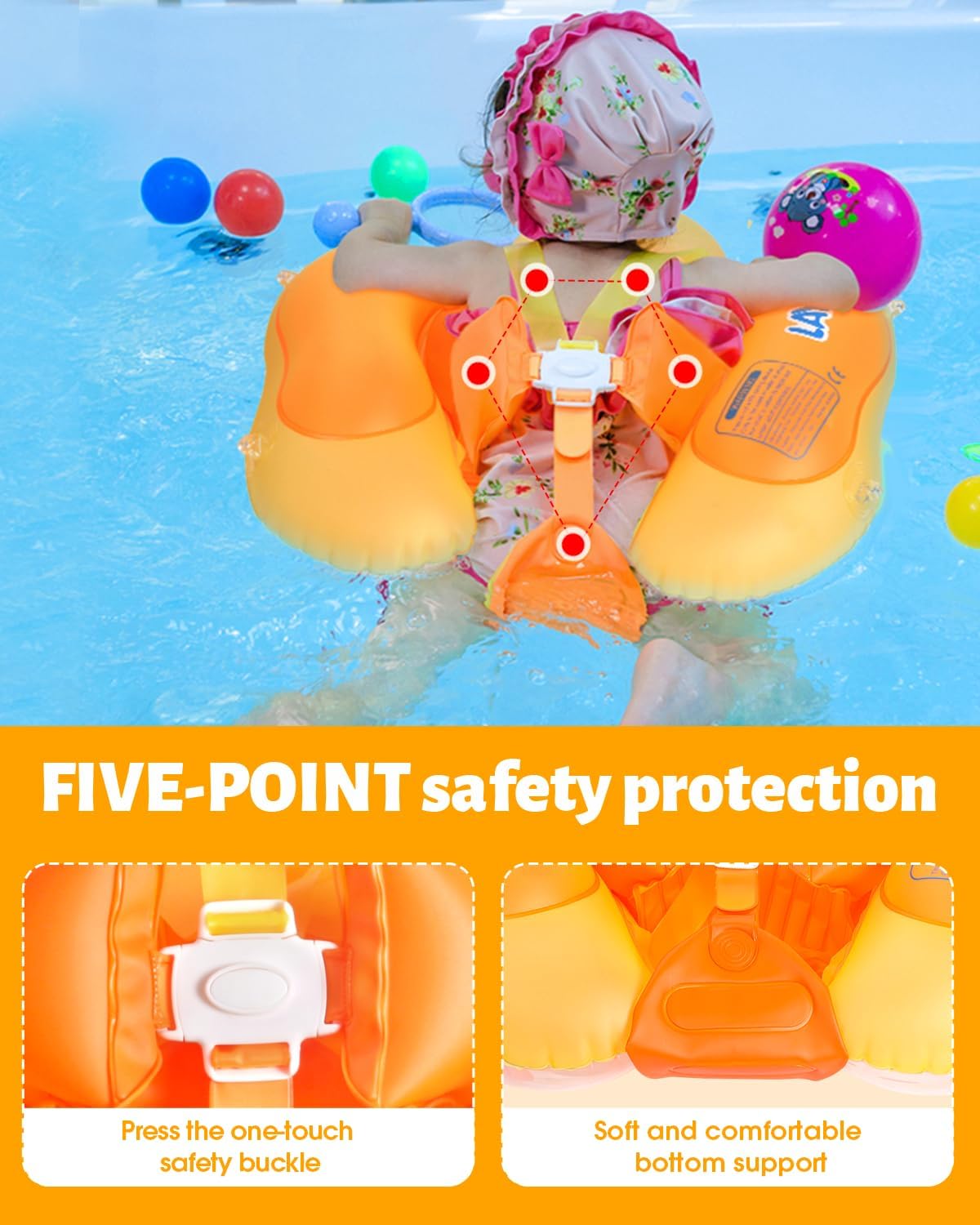 LAYCOL Baby Pool Float with Canopy UPF50+, 5 Point Safety Buckle No Flip Over, Inflatable Toddler Floaties Infant Pool Floats with Double Air Chambers, Baby Beach Essentials/Traval for 3-36M