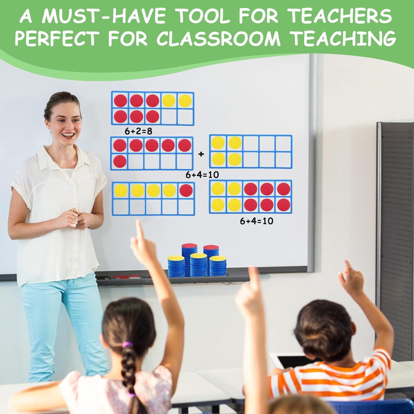 WinnerWhy 2 Set Giant Magnetic Foam Ten Frames Set, Early Math Manipulative, Frames with Disks, Teach Number Concepts, Addition and Subtractionfor Kids, Kindergarten Math Games
