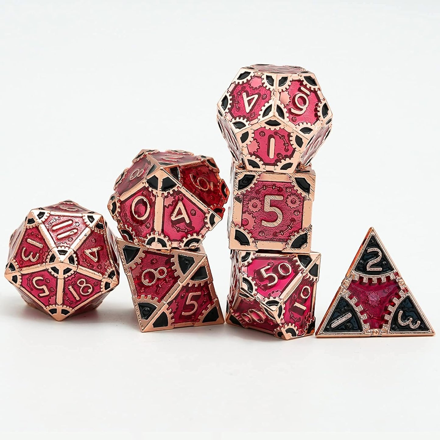 UDIXI Steampunk Metal Dice Set, 7 Die Polyhedral DND Dice Set for D&D Role Playing Game and Math Teaching (Ancient Copper)
