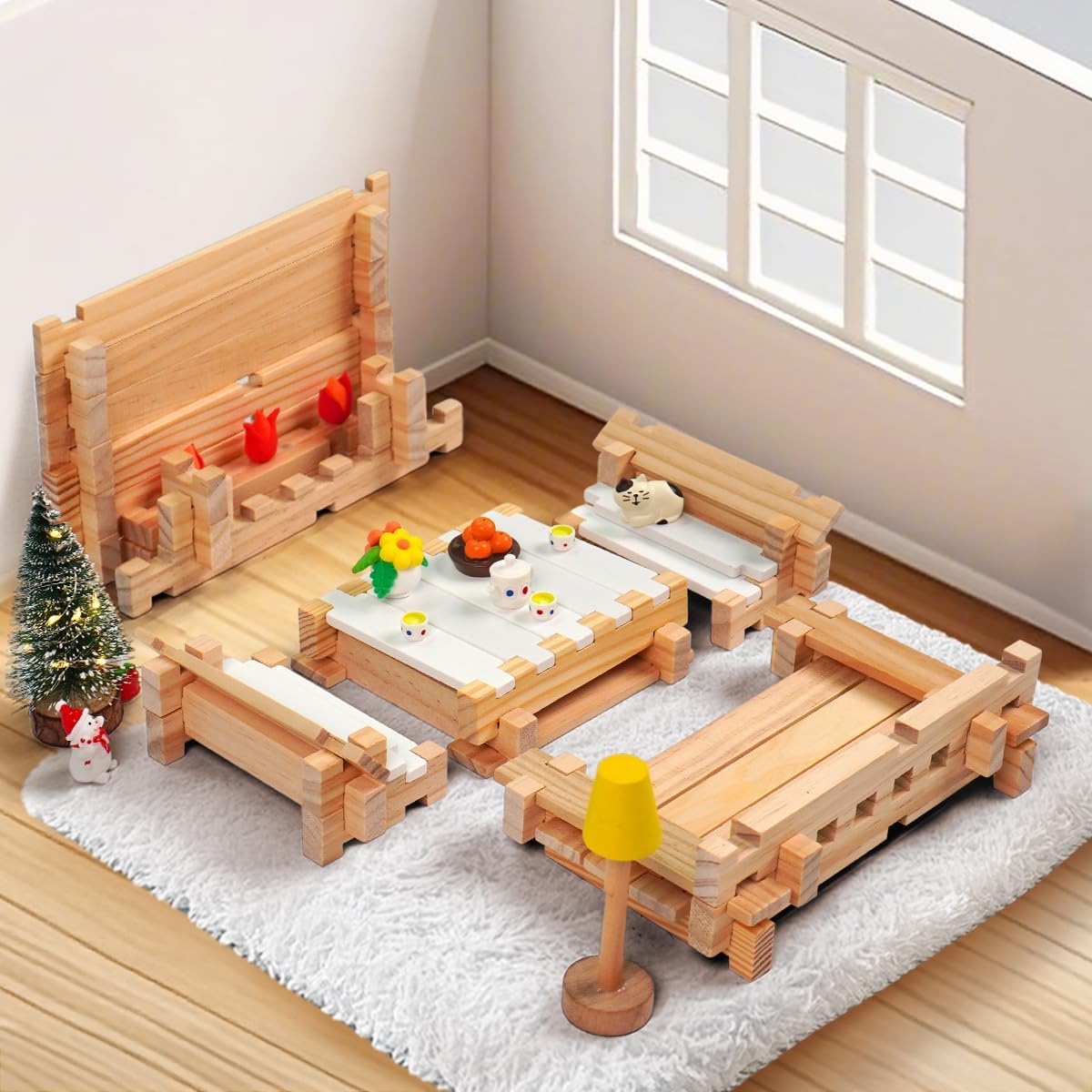 Jovi-mindly＆Notchies 96 PCS Wooden Blocks Wooden Toys with Storage Bag, Preschool Learning Toys Wood Blocks Building for Kids Ages 4-8 Creative Construction Game,FSC Certified,Birthday Toys Gifts