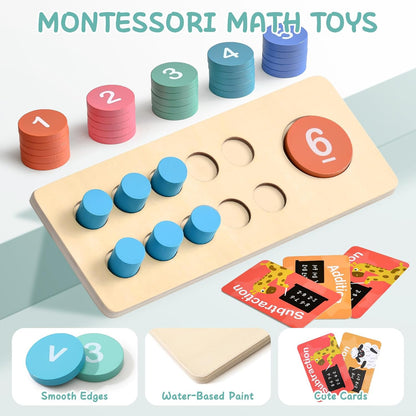 Lewo Wooden Montessori Math Manipulatives Preschool Toys, 1 to 20 Addition and Subtraction Games with Ten Frame/Number Flashcard, Educational Learning Counting Peg Board for Toddlers 3 4 5 Year Old