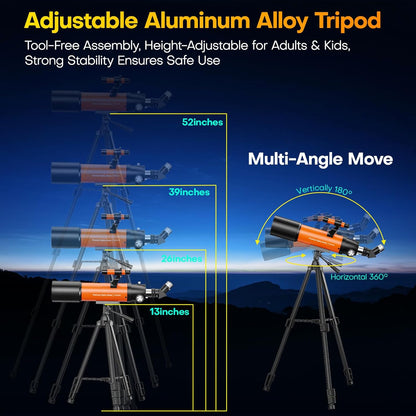 USCAMEL Telescope for Adults High Powered: 90mm Astronomical Portable Refractor for Beginners Kids 8-12 - Tripod & Phone Mount for Travel Stargazing Photography (Orange)