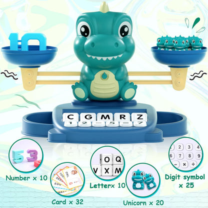 Kaodezhu Dinosaur Math Balance Toy for Boys and Girls - Montessori Matching Letter Toy for Kids 3 Year Olds, Educational Kindergarten Preschool Early Learning, Birthday Gift for 4 5 6 7 Years Old