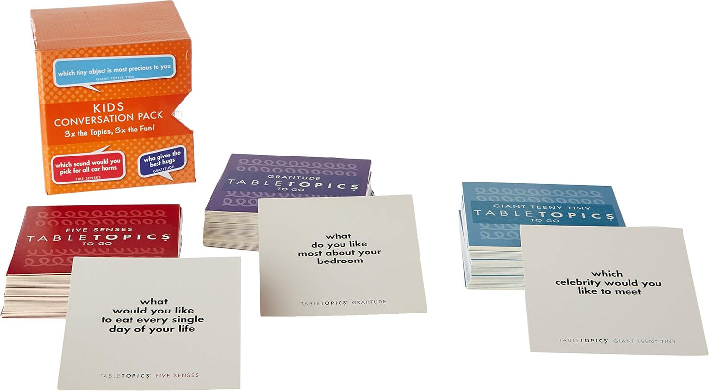 TableTopics Kids Conversation Pack for Families with Young Children, 120 Engaging Question Cards for Dinner & Classrooms, Boxed Set of 3 Topics, Stocking Stuffer
